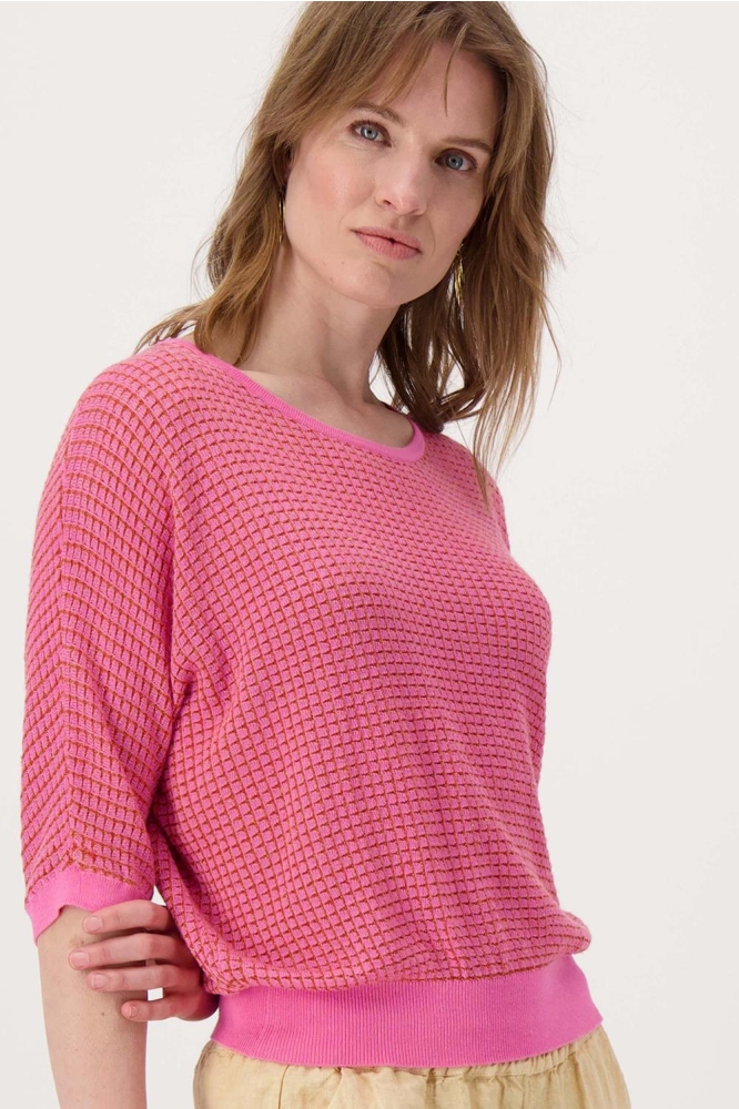 RONDE HALS BREI TRUI MET LUREX 0305 057 7191 FEL ROZE/ORANJE